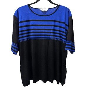 Exclusively Misook Black & Purple Stripe Short Sleeve Acrylic Knit Top 3X Petite